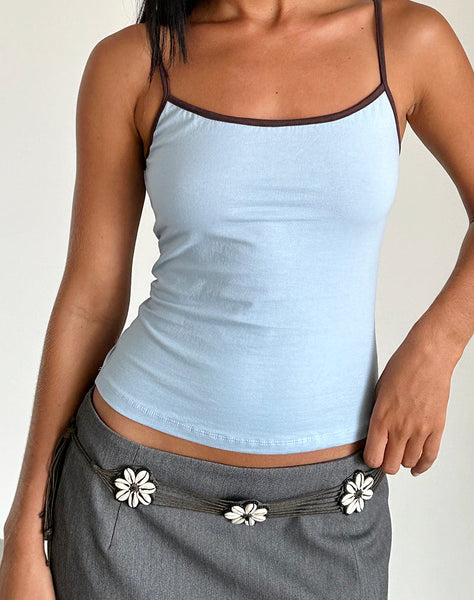 Image of Solani Top in Nantucket Blue with Deep Mahogony Binding