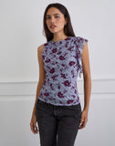 Image of Soyan Asymmetrical Top in Lotus Flock Check Lavender