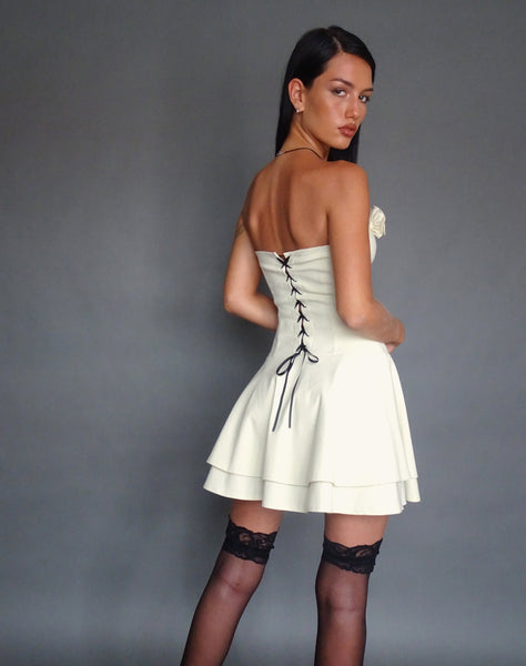 Image of Striata Mini Dress in Cream with Rosette