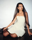 Image of Striata Mini Dress in Cream with Rosette