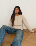 Image of Subra Long Sleeve Ribbed Hem Cardigan in Ivory