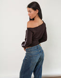 Image of Sujana Asymmetric Sweatshirt in Bitter Chocolate with Violet Binding