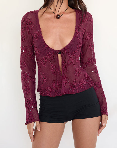 Image of Sukita Cardigan in Sequin Knit Burgundy
