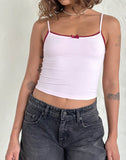 Image of Suna Vest Top in Light Pink with Burgundy Trim