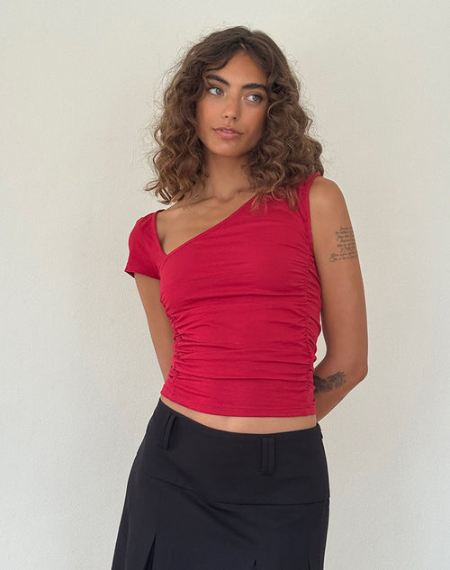 Image of Sunhee Slash Neck Top in Adrenalin Red