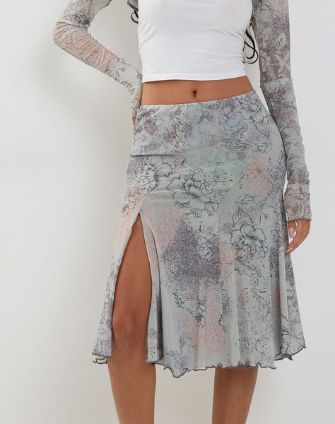 Image of Sloane Midi Skirt in Pastel Floral Lace