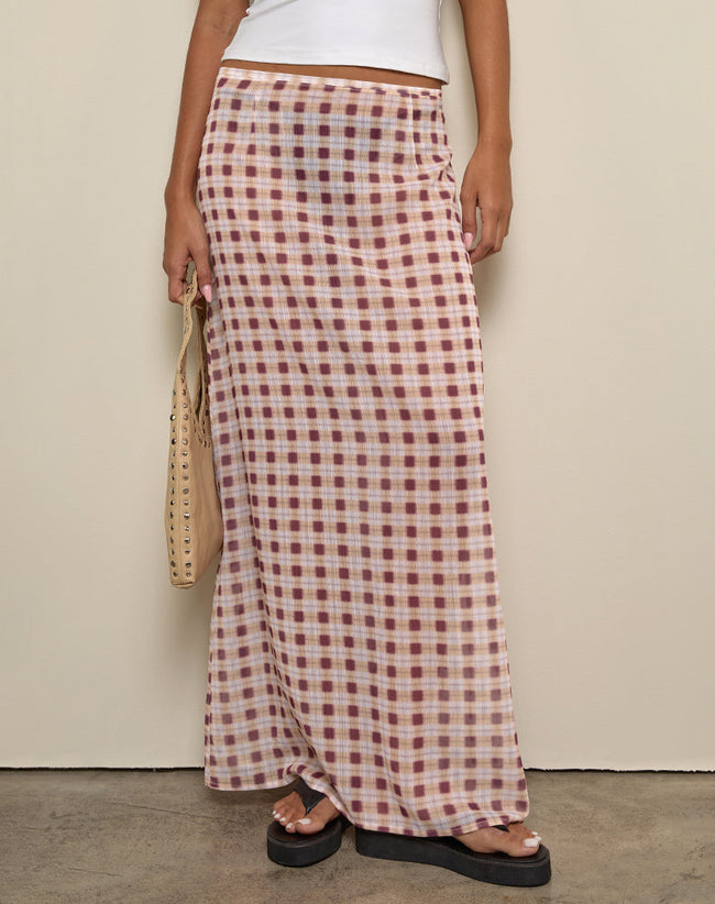 Image of Surina Maxi Skirt in Chiffon Blurred Check Peach