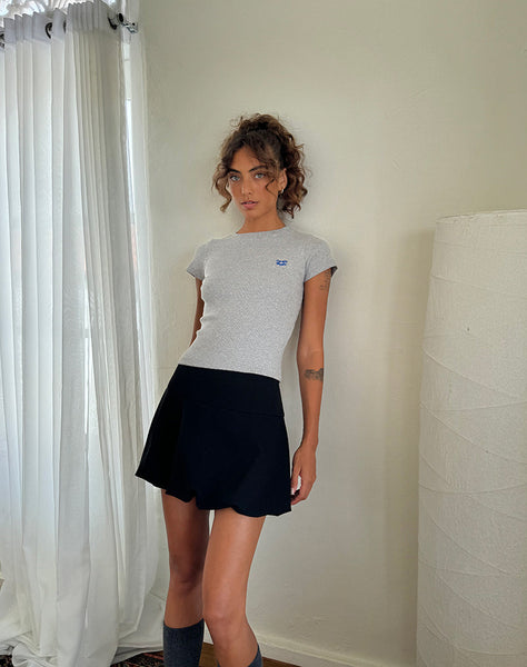 Image of Suti Tee in Grey Marl with Cobalt Blue Bow Embroidery