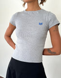 Image of Suti Tee in Grey Marl with Cobalt Blue Bow Embroidery