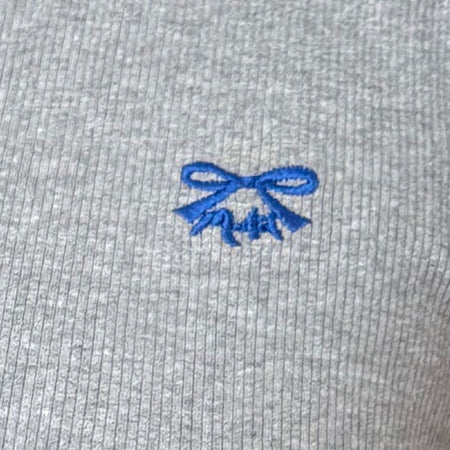 Suti Tee in Grey Marl with Cobalt Blue Bow Embroidery