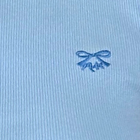 Suti Ribbed Baby Tee in Ice Blue with Dark Blue Bow Embroidery