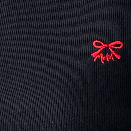 Suti Ribbed Baby Tee in Black with Red Bow M Embroidery