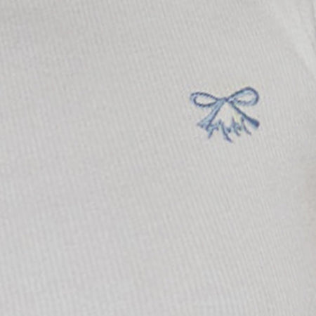 Suti Ribbed Baby Tee in Off White with Blue Bow M Embroidery