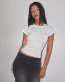 Image of Suti Ribbed Tee in Off White with Blue Bow M Embroidery