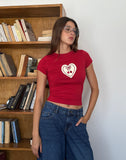 Image of Sutin Baby Tee in Adrenaline Red with Embroidered Cherry Heart