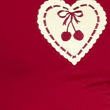 Sutin Baby Tee in Adrenaline Red with Embroidered Cherry Heart