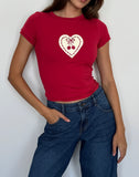 Image of Sutin Baby Tee in Adrenaline Red with Embroidered Cherry Heart