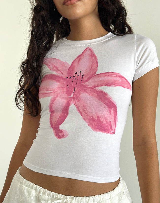 Image of Sutin Tee in White with Painted Flower Pink