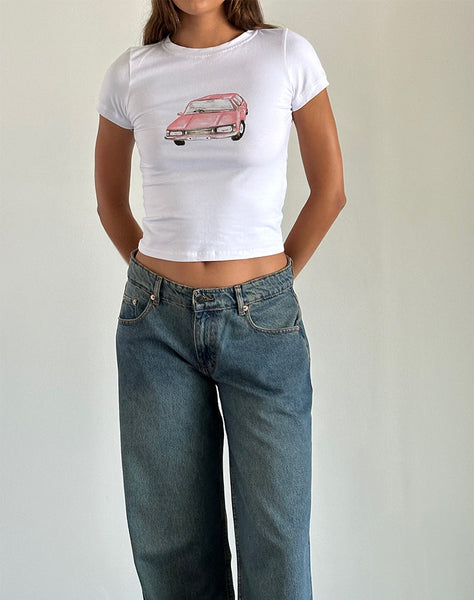 Image of Sutin Tee in White with Scribble Car Graphic