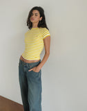 image of Sutin Tee in Yellow with White Stripe Apple Print