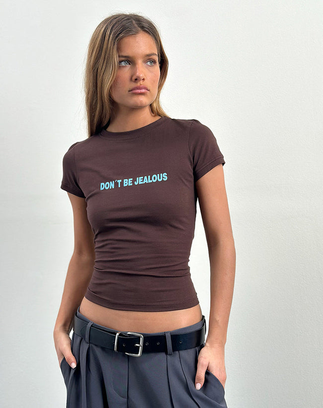 Image of Sutin Baby Tee in Deep Mahogany with Don't Be Jealous Slogan