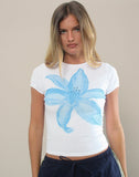 Image of Sutin Tee in White Painted Flower Blue
