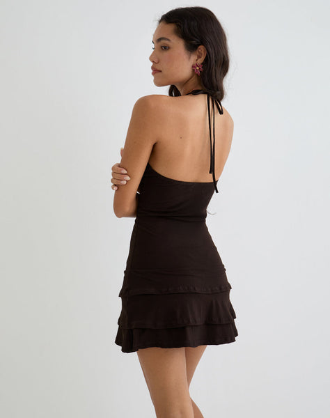 Image of Suzetta Halter Mini Dress in Chocolate Brown
