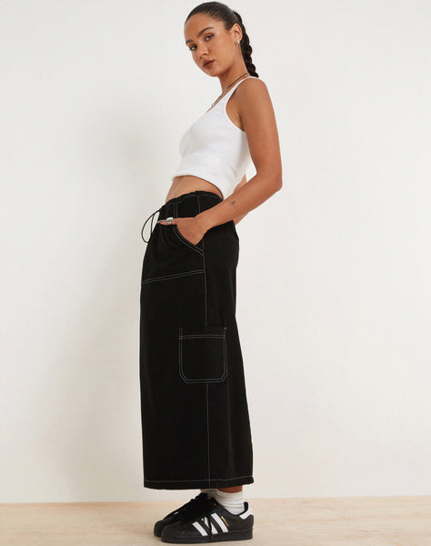 image of Swari Midi Cargo Skirt in Black