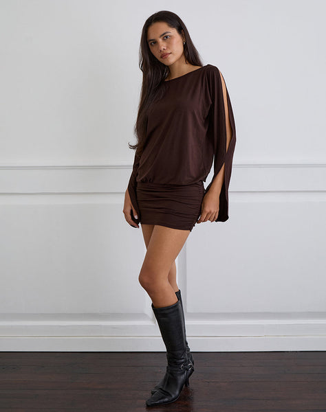 Image of Sybe Long Sleeve Mini Dress in Bitter Chocolate
