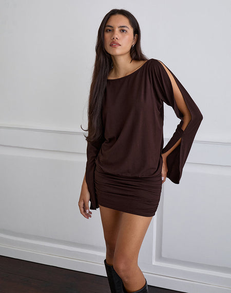 Medora Keyhole Mini Dress in Teal Check