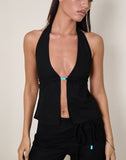 Image of Syrma Backless Halterneck Top in Linen Black