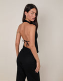 Image of Syrma Backless Halterneck Top in Linen Black