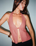 Image of Syrma Backless Halter Top in Linen Tuscan Red