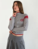 Image of Tacita Zip Through Jacket in Grey with Red Motif