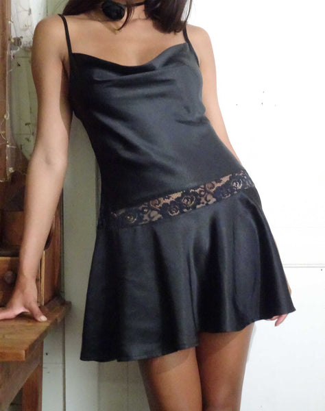 Image of Tahira Mini Slip Dress in Satin Black