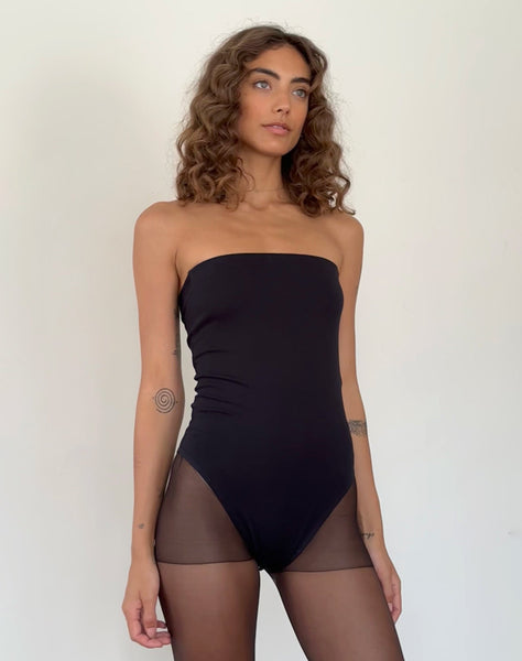 Image of Taite Bandeau Bodysuit in Black Lycra