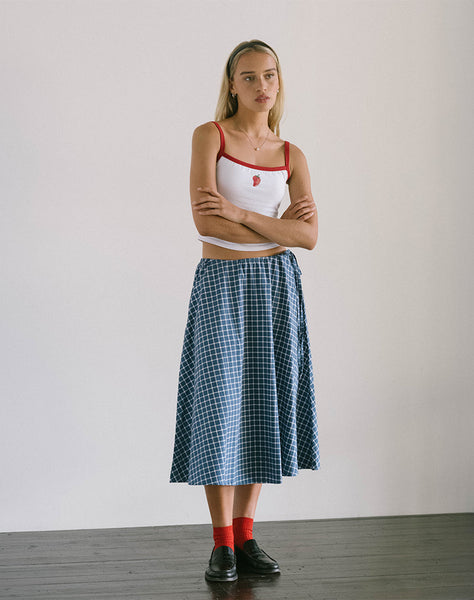 Image of Takara Midi Skirt in Navy Tartan Poplin