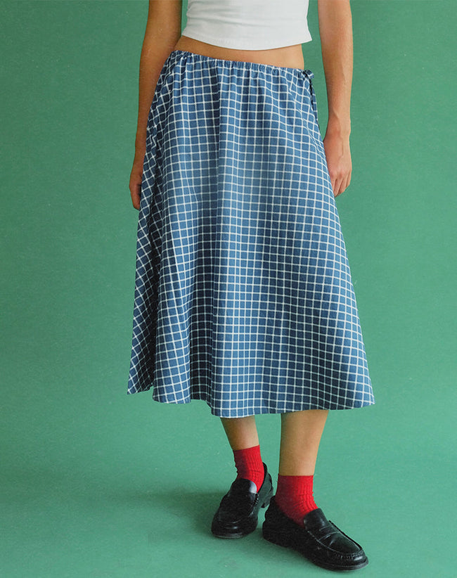 Image of Takara Midi Skirt in Navy Tartan Poplin