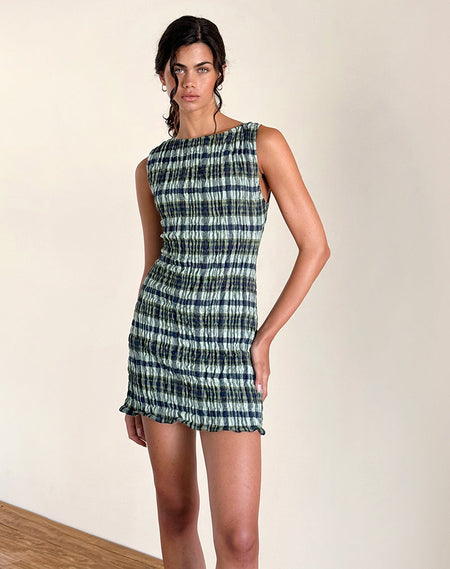 Hadia Bandeau Mini Dress in Check Yellow