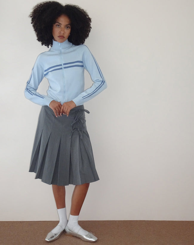 Image of Talisa Sporty Zip Through Jacket in Knit Light Blue