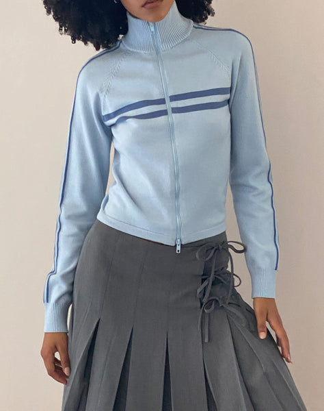 Image of Talisa Sporty Zip Through Jacket in Knit Light Blue