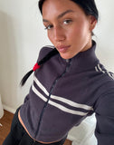 Image of Talisa Sporty Zip Through Jacket In Charcoal with Light Grey Stripes