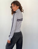 Image of Talisa Sporty Zip Through Jacket In Light Grey with Navy Stripes