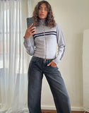 Image of Talisa Sporty Zip Through Jacket In Light Grey with Navy Stripes