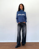 Image of Talisa Sporty Zip Through Jacket In Navy with Ivory Stripes