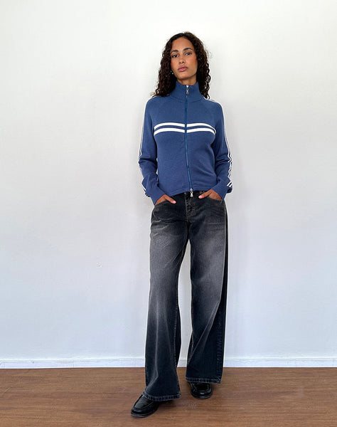 Image of Talisa Sporty Zip Through Jacket In Navy with Ivory Stripes