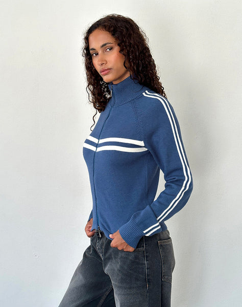 Image of Talisa Sporty Zip Through Jacket In Navy with Ivory Stripes