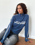 Image of Talisa Sporty Zip Through Jacket In Navy with Ivory Stripes