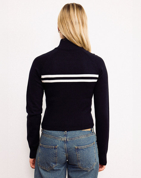 Image of Talisa Zip Through Jacket in Black with White Stripe