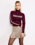 Image of Talisa Zip Through Jacket in Maroon with White Stripe